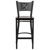 HERCULES Series Black Coffee Back Metal Restaurant Barstool - Walnut Wood Seat