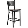 HERCULES Series Black Coffee Back Metal Restaurant Barstool - Walnut Wood Seat