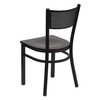 HERCULES Series Black Grid Back Metal Restaurant Chair - Mahogany Wood Seat