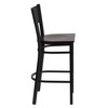 HERCULES Series Black Grid Back Metal Restaurant Barstool - Mahogany Wood Seat