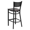 HERCULES Series Black Grid Back Metal Restaurant Barstool - Mahogany Wood Seat