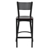 HERCULES Series Black Grid Back Metal Restaurant Barstool - Mahogany Wood Seat