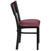 HERCULES Series Black Cutout Back Metal Restaurant Chair - Mahogany Wood Back, Burgundy Vinyl Seat