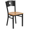 HERCULES Series Black Circle Back Metal Restaurant Chair - Natural Wood Seat