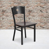 HERCULES Series Black Circle Back Metal Restaurant Chair - Walnut Wood Seat