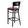 HERCULES Series Black Circle Back Metal Restaurant Barstool - Burgundy Vinyl Seat