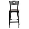 HERCULES Series Black Circle Back Metal Restaurant Barstool - Walnut Wood Seat