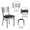 HERCULES Series Silver Slat Back Metal Restaurant Chair - Black Vinyl Seat