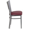 HERCULES Series Silver Slat Back Metal Restaurant Chair - Burgundy Vinyl Seat