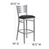 HERCULES Series Silver Slat Back Metal Restaurant Barstool - Black Vinyl Seat