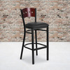 HERCULES Series Black 4 Square Back Metal Restaurant Barstool - Mahogany Wood Back, Black Vinyl Seat