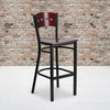 HERCULES Series Black 4 Square Back Metal Restaurant Barstool - Mahogany Wood Back & Seat