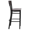 HERCULES Series Black 3 Circle Back Metal Restaurant Barstool - Walnut Wood Back & Seat