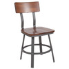 Flint Series Rustic Walnut Restaurant Chair with Wood Seat & Back and Gray Powder Coat Frame