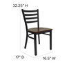 HERCULES Series Black Ladder Back Metal Restaurant Chair - Mahogany Wood Seat