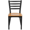 HERCULES Series Black Ladder Back Metal Restaurant Chair - Natural Wood Seat