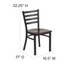 HERCULES Series Black Ladder Back Metal Restaurant Chair - Walnut Wood Seat