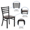 HERCULES Series Black Ladder Back Metal Restaurant Chair - Walnut Wood Seat