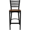 HERCULES Series Black Ladder Back Metal Restaurant Barstool - Cherry Wood Seat