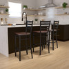 HERCULES Series Black Ladder Back Metal Restaurant Barstool - Mahogany Wood Seat