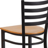 HERCULES Series Black Ladder Back Metal Restaurant Barstool - Natural Wood Seat