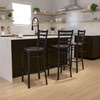 HERCULES Series Black Ladder Back Metal Restaurant Barstool - Walnut Wood Seat