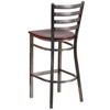 HERCULES Series Clear Coated Ladder Back Metal Restaurant Barstool - Mahogany Wood Seat