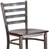 HERCULES Series Clear Coated Ladder Back Metal Restaurant Barstool - Walnut Wood Seat