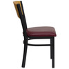 HERCULES Series Black Circle Back Metal Restaurant Chair - Natural Wood Back, Burgundy Vinyl Seat