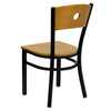 HERCULES Series Black Circle Back Metal Restaurant Chair - Natural Wood Back & Seat