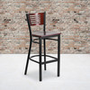 HERCULES Series Black Slat Back Metal Restaurant Barstool - Mahogany Wood Back & Seat