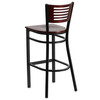 HERCULES Series Black Slat Back Metal Restaurant Barstool - Mahogany Wood Back & Seat