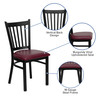 HERCULES Series Black Vertical Back Metal Restaurant Chair - Burgundy Vinyl Seat
