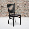 HERCULES Series Black Vertical Back Metal Restaurant Chair - Mahogany Wood Seat