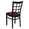 HERCULES Series Black Window Back Metal Restaurant Chair - Burgundy Vinyl Seat