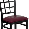 HERCULES Series Black Window Back Metal Restaurant Chair - Burgundy Vinyl Seat