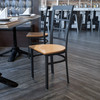 HERCULES Series Black Window Back Metal Restaurant Chair - Natural Wood Seat