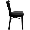 HERCULES Series Black Three-Slat Ladder Back Metal Restaurant Chair - Black Vinyl Seat