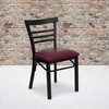 HERCULES Series Black Three-Slat Ladder Back Metal Restaurant Chair - Burgundy Vinyl Seat