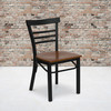 HERCULES Series Black Three-Slat Ladder Back Metal Restaurant Chair - Cherry Wood Seat