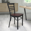 HERCULES Series Black Three-Slat Ladder Back Metal Restaurant Chair - Walnut Wood Seat