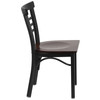 HERCULES Series Black Three-Slat Ladder Back Metal Restaurant Chair - Walnut Wood Seat