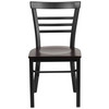 HERCULES Series Black Three-Slat Ladder Back Metal Restaurant Chair - Walnut Wood Seat