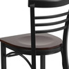 HERCULES Series Black Three-Slat Ladder Back Metal Restaurant Chair - Walnut Wood Seat