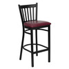 HERCULES Series Black Vertical Back Metal Restaurant Barstool - Burgundy Vinyl Seat