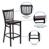 HERCULES Series Black Vertical Back Metal Restaurant Barstool - Mahogany Wood Seat