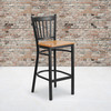HERCULES Series Black Vertical Back Metal Restaurant Barstool - Natural Wood Seat