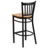 HERCULES Series Black Vertical Back Metal Restaurant Barstool - Natural Wood Seat