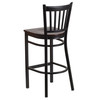 HERCULES Series Black Vertical Back Metal Restaurant Barstool - Walnut Wood Seat