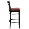 HERCULES Series Black Window Back Metal Restaurant Barstool - Burgundy Vinyl Seat